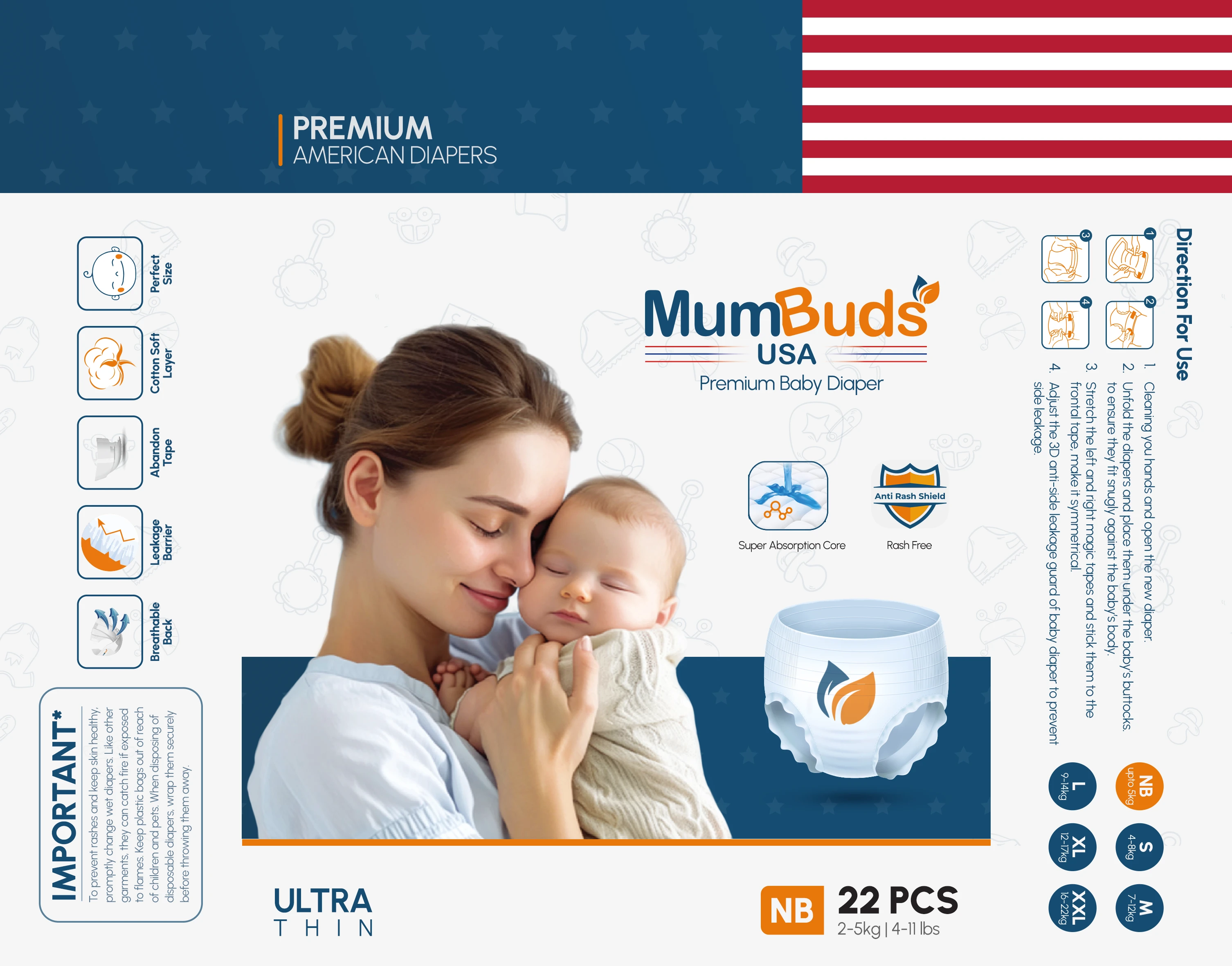 MumBuds Baby Diaper NB22 (2-5kg)  view 2